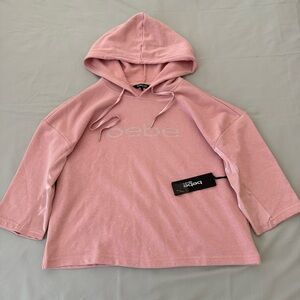 Bebe Bling Pink Pullover Hoodie Rhinestone NEW size L Y2K